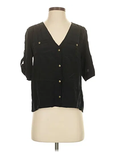 Pre-owned Amanda Uprichard Short Sleeve Silk Top Black V-neck Tops