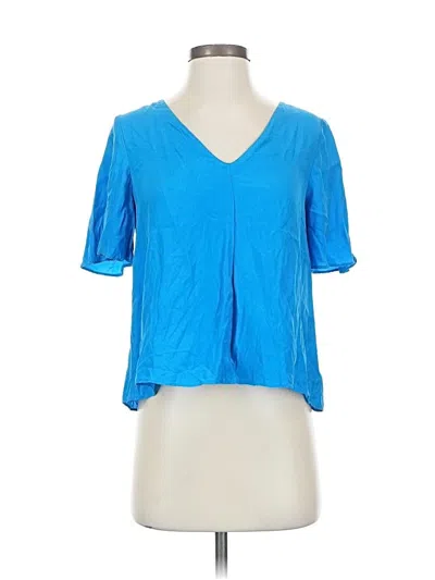 Pre-owned Amanda Uprichard Short Sleeve Silk Top Blue V Neck Tops