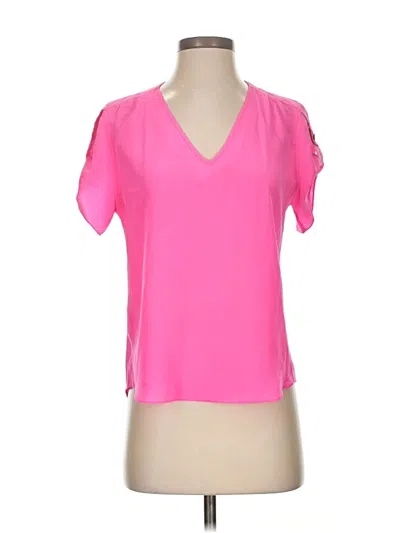 Pre-owned Amanda Uprichard Short Sleeve Silk Top Pink V Neck Tops