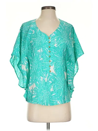 Pre-owned Amanda Uprichard Short Sleeve Silk Top Teal V-neck Tops