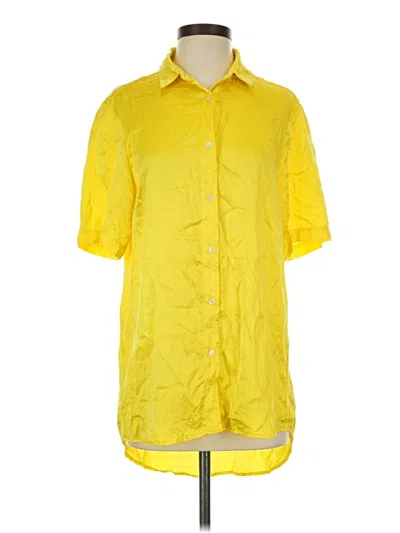 Pre-owned Amanda Uprichard Short Sleeve Silk Top Yellow Square Neckline Tops