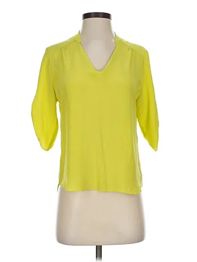 Pre-owned Amanda Uprichard Short Sleeve Silk Top Yellow V Neck Tops