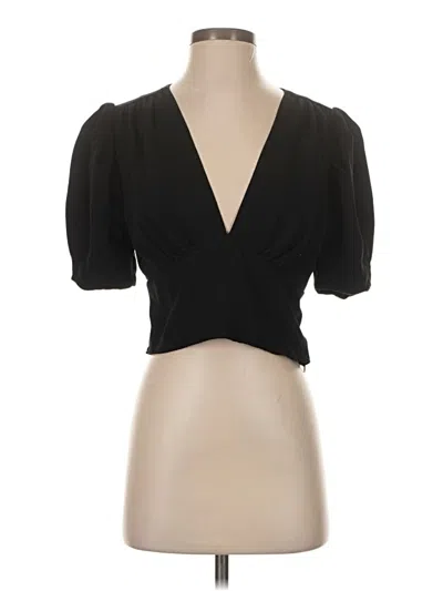 Pre-owned Amanda Uprichard Short Sleeve Top Black Plunge Neckline Tops