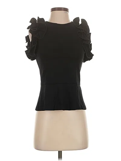 Pre-owned Amanda Uprichard Short Sleeve Top Black Ruffles Neckline Tops