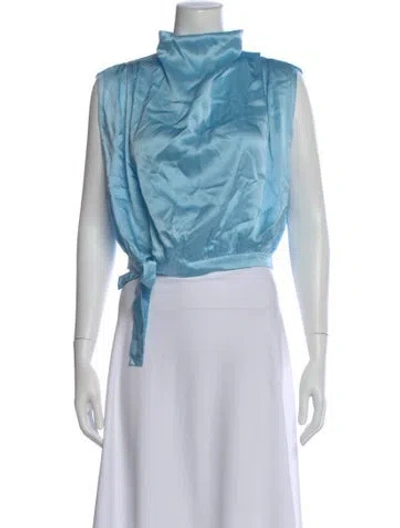 Pre-owned Amanda Uprichard Silk Mock Neck Crop Top In Blue