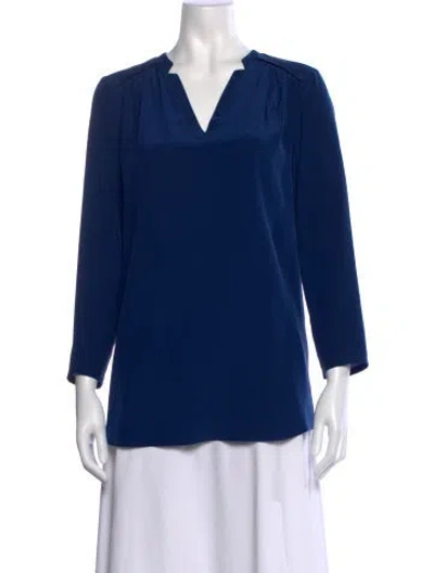 Pre-owned Amanda Uprichard Silk V-neck Blouse In Blue