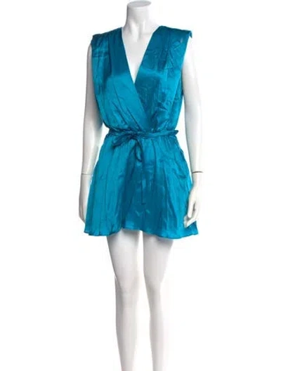 Pre-owned Amanda Uprichard Silk V-neck Jumpsuit In Blue