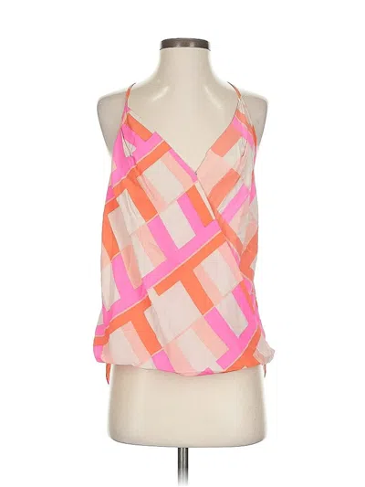 Pre-owned Amanda Uprichard Sleeveless Silk Top Pink Print Pattern V-neck Tops