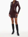 Amanda Uprichard Sloane Long Sleeve Faux Leather Minidress In Brown