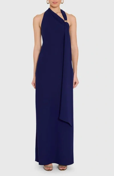 Amanda Uprichard Sonya Asymmetric Drape Sleeveless Gown In Blue