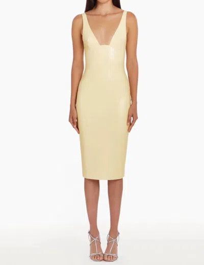 Amanda Uprichard Sorvette V-neck Midi Dress In Beige In Yellow