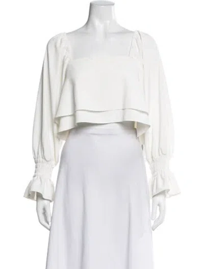 Pre-owned Amanda Uprichard Square Neckline Long Sleeve Blouse In White