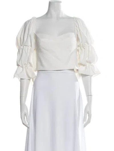 Pre-owned Amanda Uprichard Square Neckline Short Sleeve Blouse In White
