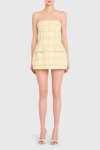 Amanda Uprichard Bethany Tweed Check Strapless Skort Romper In Yellow