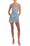 Amanda Uprichard Taylor Floral Denim Skort Romper In Denim Brocade