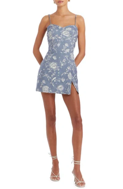 Amanda Uprichard Taylor Floral Denim Skort Romper In Denim Brocade