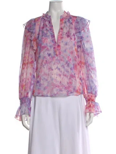 Pre-owned Amanda Uprichard Tie-dye Print V-neck Blouse In Pink