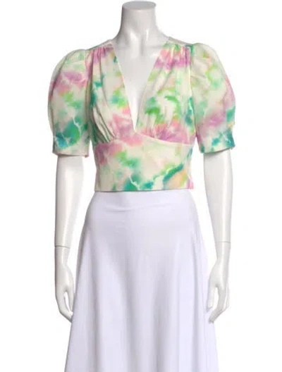Pre-owned Amanda Uprichard Tie-dye Print V-neck Crop Top In Multi