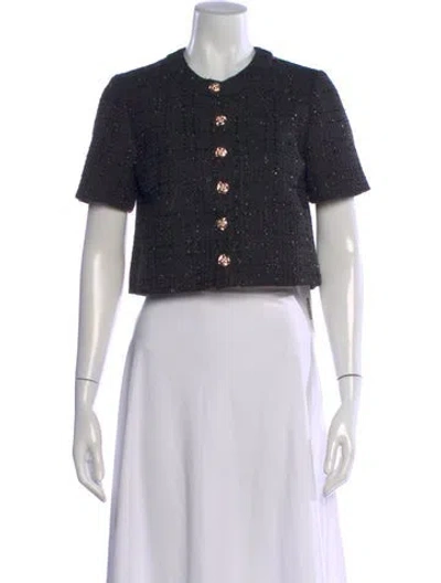 Pre-owned Amanda Uprichard Tweed Pattern Crew Neck Top In Black