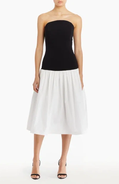 Amanda Uprichard Valencia Strapless Mixed Media Midi Dress In Black/white