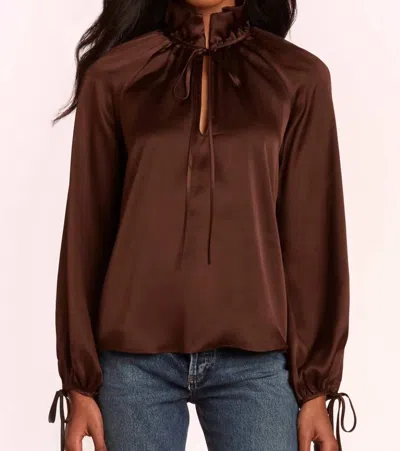 Amanda Uprichard Vittoria High Collar Silk Blouse In Brown