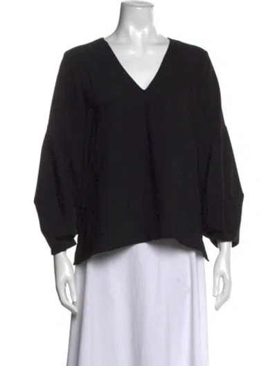 Pre-owned Amanda Uprichard V-neck Long Sleeve Top In Black