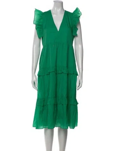 Pre-owned Amanda Uprichard V-neck Midi Length Dress In Green