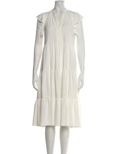Pre-owned Amanda Uprichard V-neck Midi Length Dress In White
