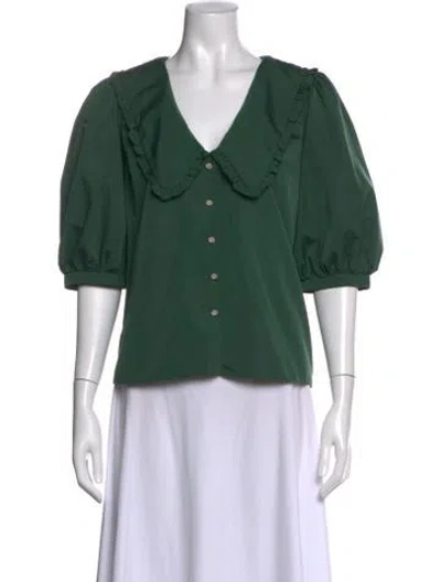 Pre-owned Amanda Uprichard V-neck Short Sleeve Blouse In Green