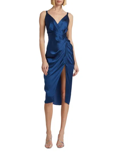 Amanda Uprichard Women's Carmel Silk Draped Midi Dress In Blue