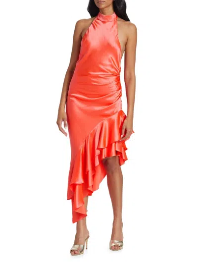 Amanda Uprichard Women's Shaena Silk Asymmetric Ruffled Midi-dress In New Fluro