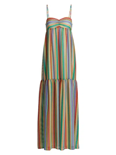 Amanda Uprichard Women's Sima Striped Mesh Maxi Dress In Rainbow Stripe