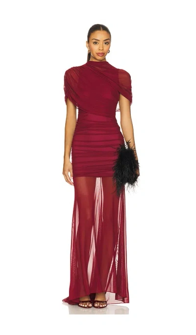Amanda Uprichard X Revolve Evianna Mesh Gown In Burgundy