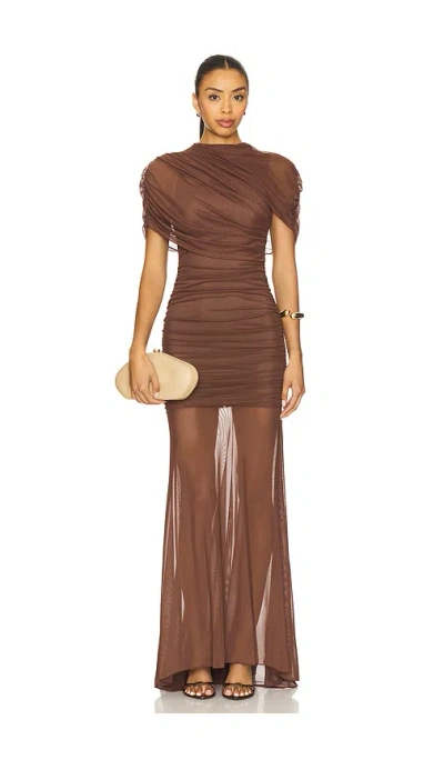 Amanda Uprichard X Revolve Evianna Mesh Gown In Brown