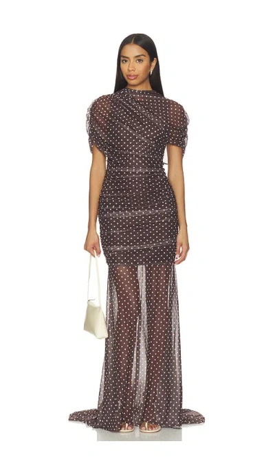 Amanda Uprichard X Revolve Evianna Mesh Gown In Brown