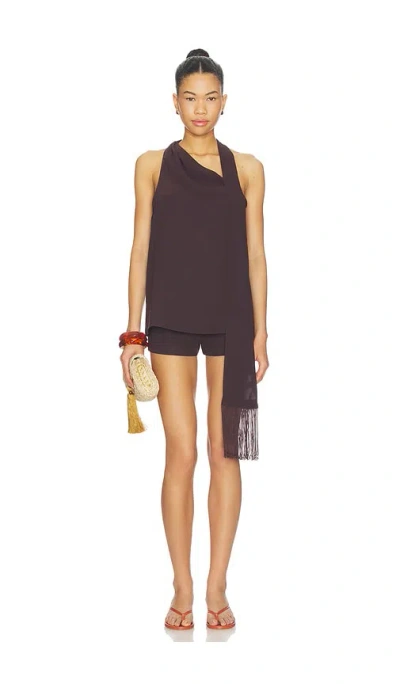 Amanda Uprichard X Revolve Sonya Top With Fringe In Brown