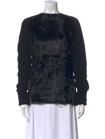 Pre-owned Amanda Wakeley Lamb Fur Animal Print Blouse In Black