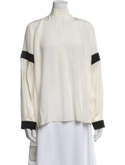 Pre-owned Amanda Wakeley Silk Mock Neck Sweatshirt In White