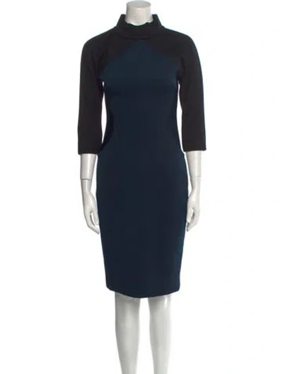 Pre-owned Amanda Wakeley Turtleneck Knee-length Dress In Blue