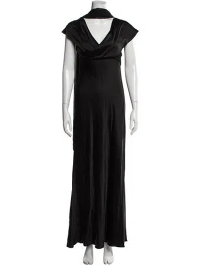 Pre-owned Amanda Wakeley V-neck Long Dress In Black