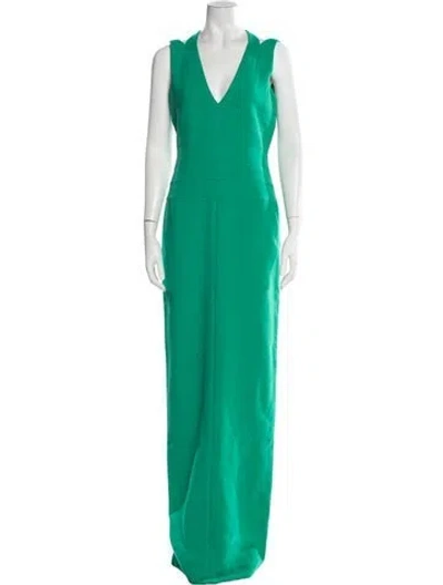 Pre-owned Amanda Wakeley V-neck Long Dress In Green