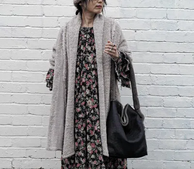Amano By Lorena Laing Kimono Cardigan With Mesh In Pink/oat In Multi