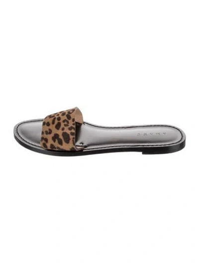 Pre-owned Amanu Calf Hair Animal Print Slides In Gray