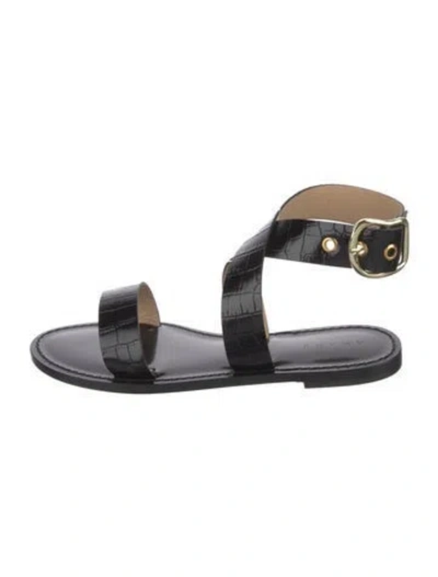 Pre-owned Amanu Embossed Leather Gladiator Sandals W/ Tags In Black