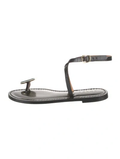 Pre-owned Amanu Embossed Leather Sandals In Multi