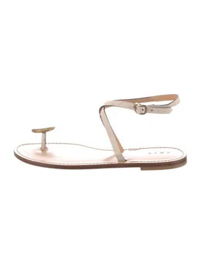 Pre-owned Amanu Embossed Leather Sandals In Neutral