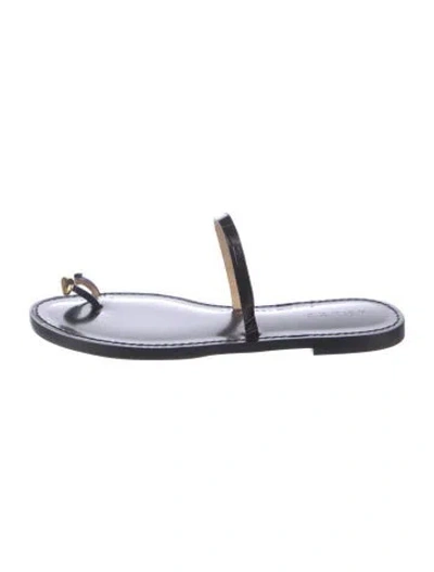 Pre-owned Amanu Embossed Leather Slides In White
