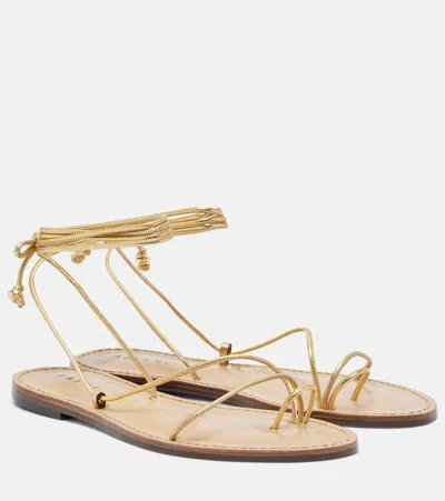 Amanu Karima Metallic Leather Sandals In Gold