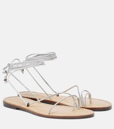 Amanu Karima Metallic Leather Sandals In Silver