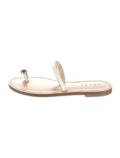 Pre-owned Amanu Leather Animal Print Sandals In Brown